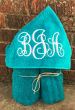 Monogram hooded towel, child beach towel, pool towel