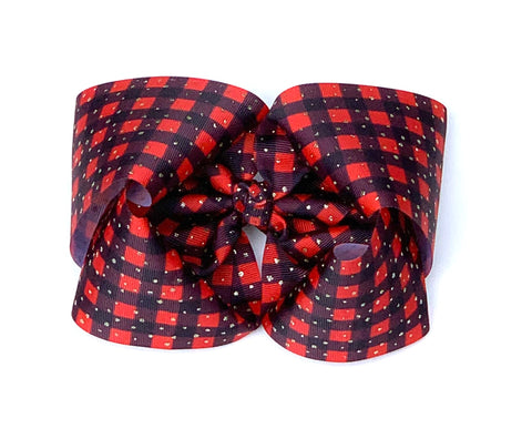 Large bow, buffalo plaid with gold glitter