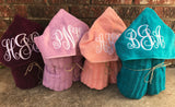 Monogram hooded towel, child beach towel, pool towel