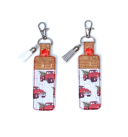 Chapstick holder, chapstick key chain, red truck Christmas